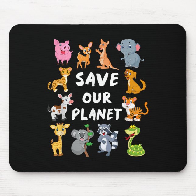 Kids Environmental Shirt With Cute Animals For Ear Mouse Mat (Front)
