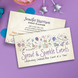 Kids Event Planner - Sketch and Watercolor Business Card