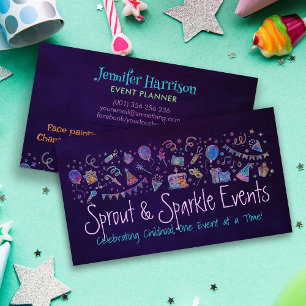 Kids Event Planner - Sketch and Watercolor Business Card