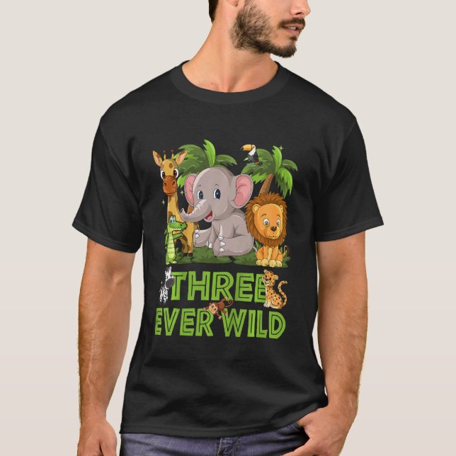 Kids Ever Wild Three 3 Birthday 3 Year Old Birthda T-Shirt (Front)