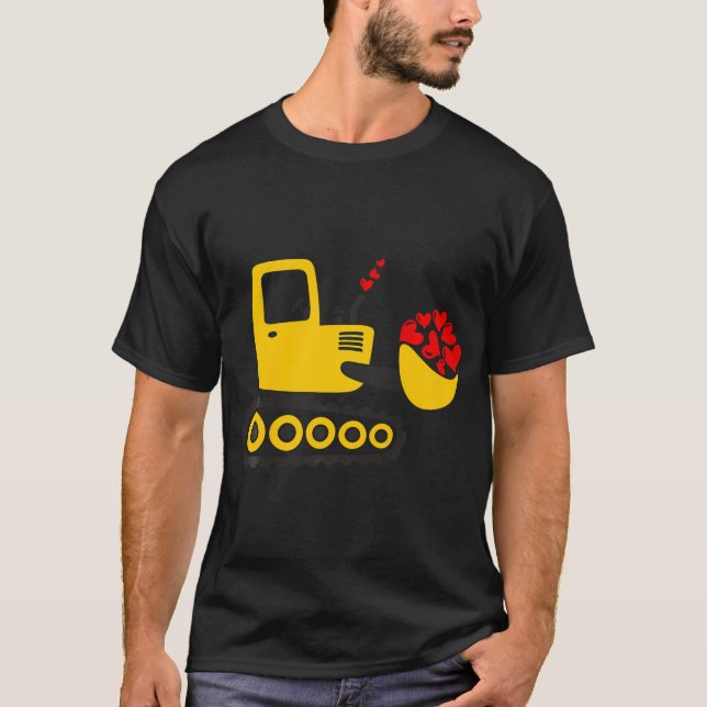 Kids Excavator Digger With Hearts Valentines Day H T-Shirt (Front)