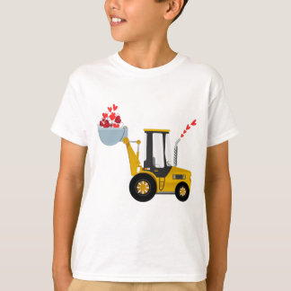 Kids Excavator With Hearts Valentines Day Boys,Fun T-Shirt