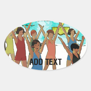Kids Exercise on Beach Oval Sticker