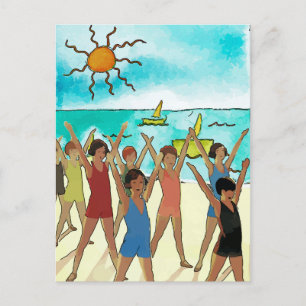 Kids Exercise on Beach Postcard