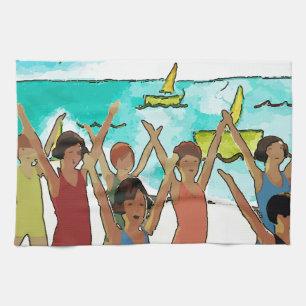 Kids Exercise on Beach Tea Towel
