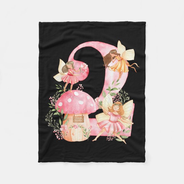 Kids Fairy 2nd Birthday Girl Party Magical Fairy B Fleece Blanket (Front)