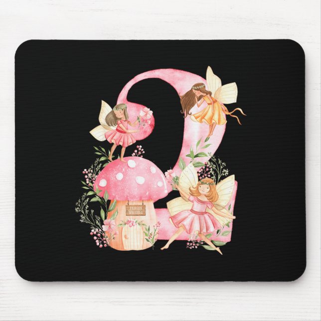 Kids Fairy 2nd Birthday Girl Party Magical Fairy B Mouse Mat (Front)