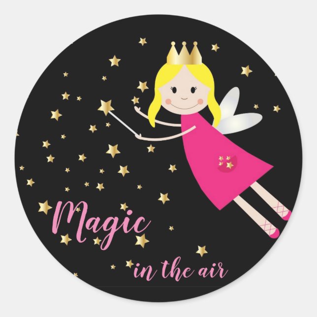 Kids Fairy Magic Wand Starry Classic Round Sticker (Front)