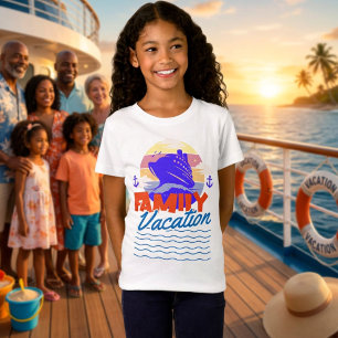 Kids Family Cruise Blue/Orange Vacation Sunset T-Shirt