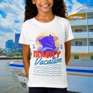 Kids Family Cruise Blue/Orange Vacation Sunset T-Shirt