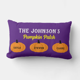 Kid's Family Name Pumpkin Patch Halloween Decor Lumbar Cushion
