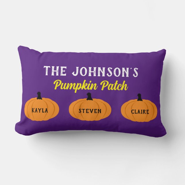 Kid's Family Name Pumpkin Patch Halloween Decor Lumbar Cushion (Front)