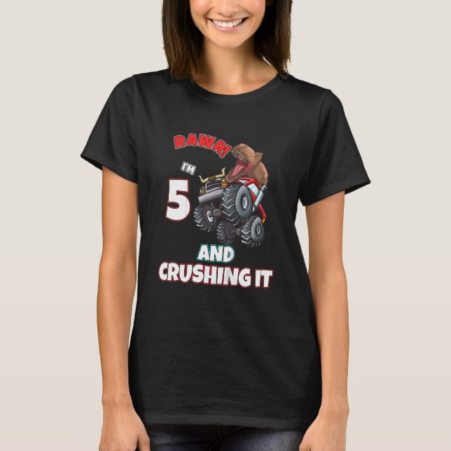 Kids Family Siblings Dinosaur Birthday I Am Five 5 T-Shirt (Front)