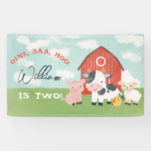 Kids Farm Animal Barnyard 2nd Birthday Banner