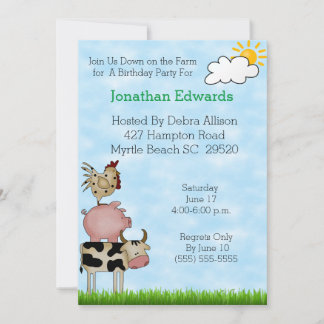 Kids Farm Animal Theme Birthday Invitation