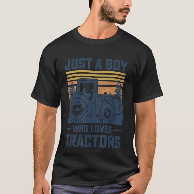 Kids Farm Lifestyle Just A Boy Who Loves Tractors  T-Shirt (Front)