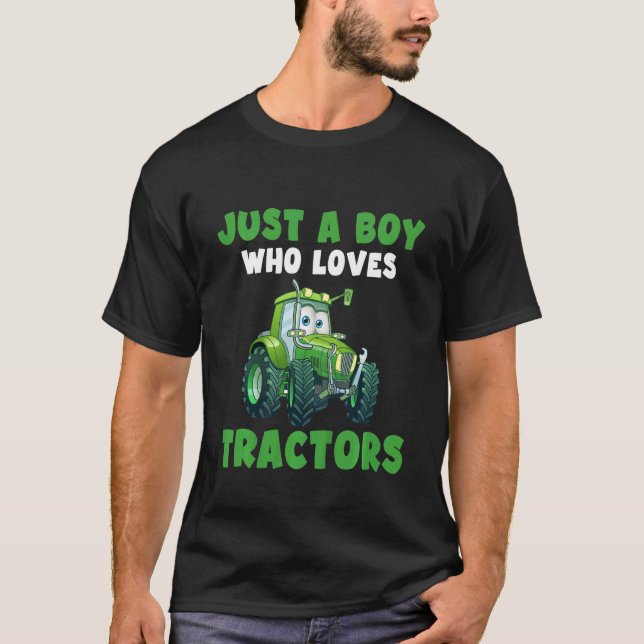 Kids Farm Lifestyle Just A Boy Who Loves Tractors  T-Shirt (Front)