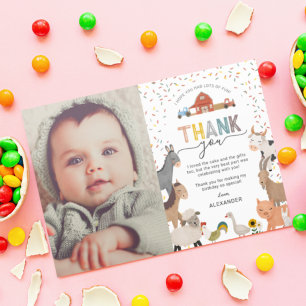 Kids Farm Themed Birthday Photo Thank You Card