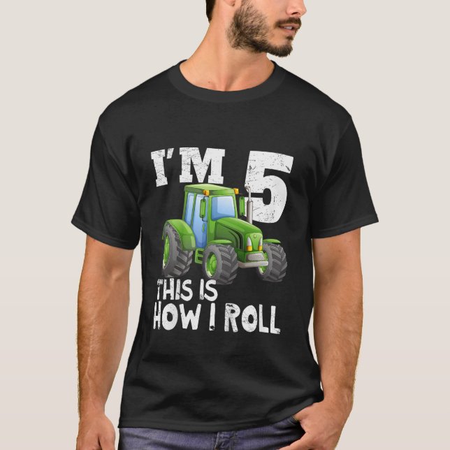 Kids Farm Tractor 5th Birthday Party 5 Years Old  T-Shirt (Front)
