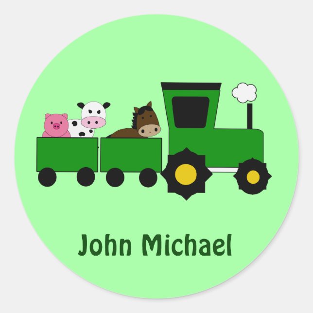 Kids Farm Tractor  Birthday  Stickers (Front)