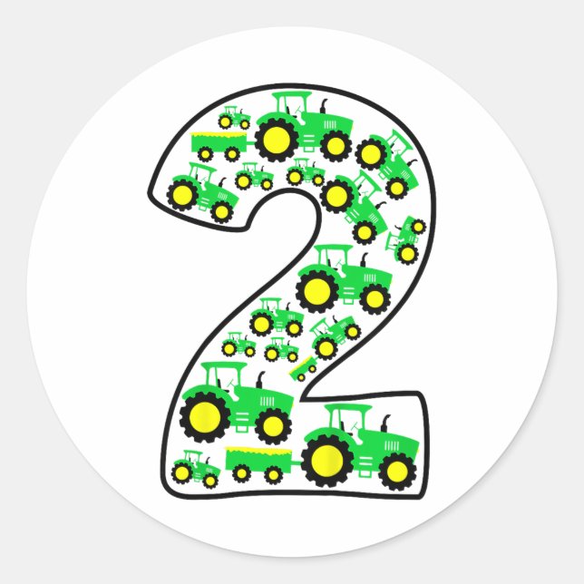 Kids Farm Tractor Boy 2nd Birthday 2 Year Old Todd Classic Round Sticker (Front)