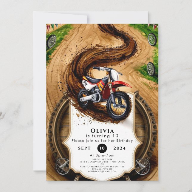 Kids' Fast Motorcycle Birthday Invitation (Front)