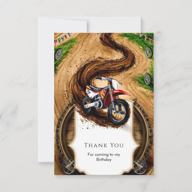 Kids' Fast Motorcycle Birthday Thank You Card (Front)