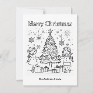 Kids Festive Colouring Picture Tree Merry Christma Postcard