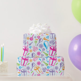 Kids Festive Drawing For Birthdays Wrapping Paper