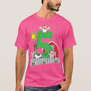 Kids Fifth 5th Birthday Farm Animal Lover Cow Pig T-Shirt