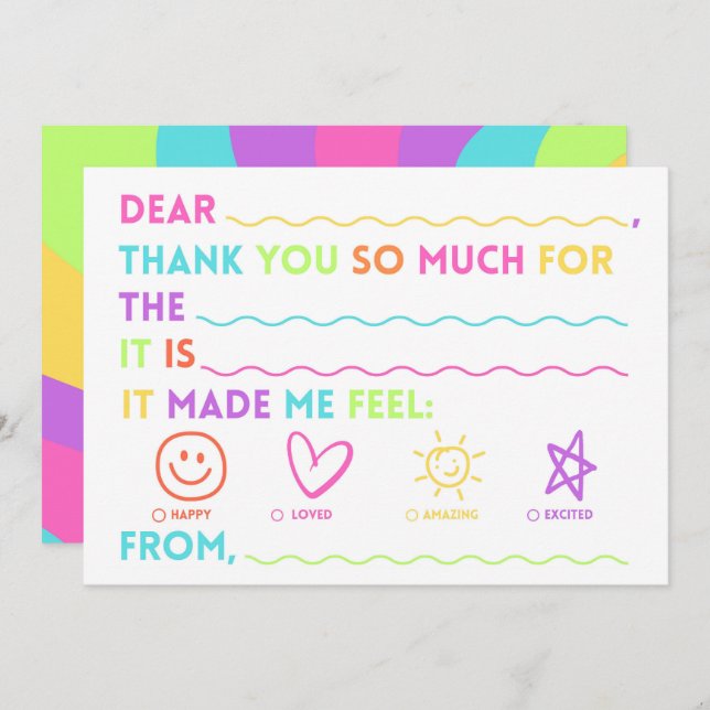 Kids Fill In The Blank Thank You Cards Rainbow (Front/Back)