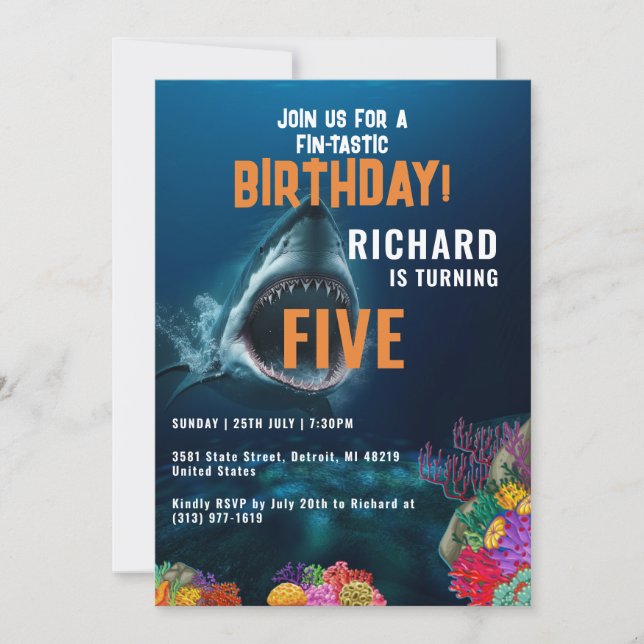 Kids Fin-Tastic Colourful Sharks Birthday Party Invitation (Front)