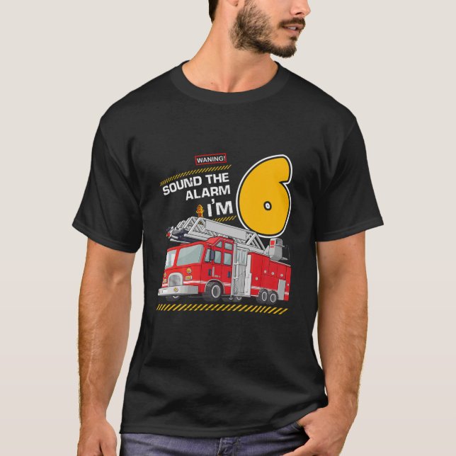 Kids Fire Fighter Truck 6 Year Old Birthday 6Th Bi T-Shirt (Front)