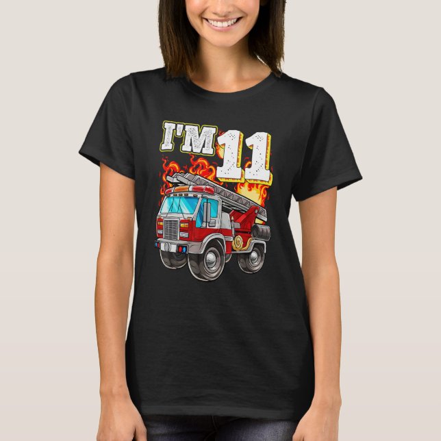 Kids Fire Truck 11th Birthday Boy Firefighter 11 Y T-Shirt (Front)