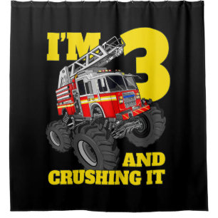 Kids Fire Truck 3rd Birthday Boy Toddler Shower Curtain
