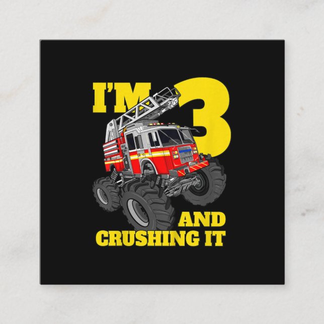 Kids Fire Truck 3rd Birthday Boy Toddler Square Business Card (Front)
