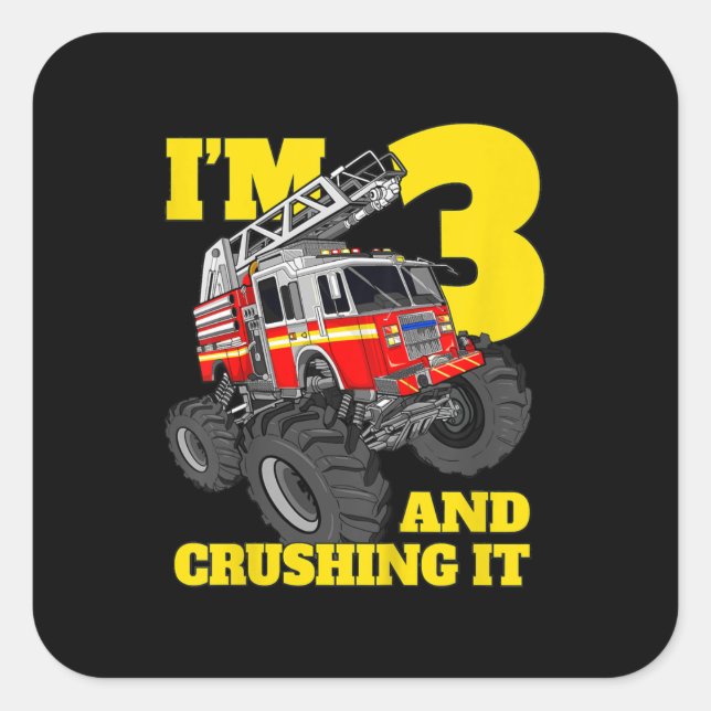 Kids Fire Truck 3rd Birthday Boy Toddler Square Sticker (Front)