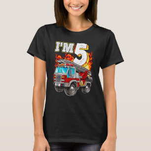 Kids Fire Truck 5th Birthday Boy Firefighter 5 Yea T-Shirt