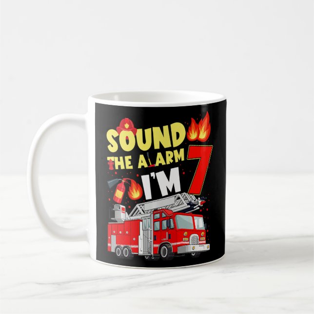 Kids Fire Truck 7th Birthday Boy Firefighter 7 Yea Coffee Mug (Left)
