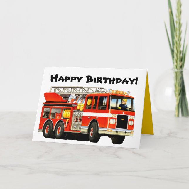 Kid's Fire Truck Birthday Card (Front)