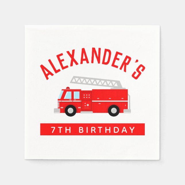 Kids Fire Truck Birthday Party Napkin (Front)