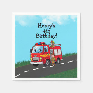Kid's Fire Truck Birthday Party Napkin