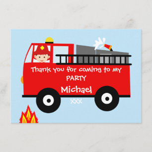 Kids Fire Truck Birthday Thank You Card