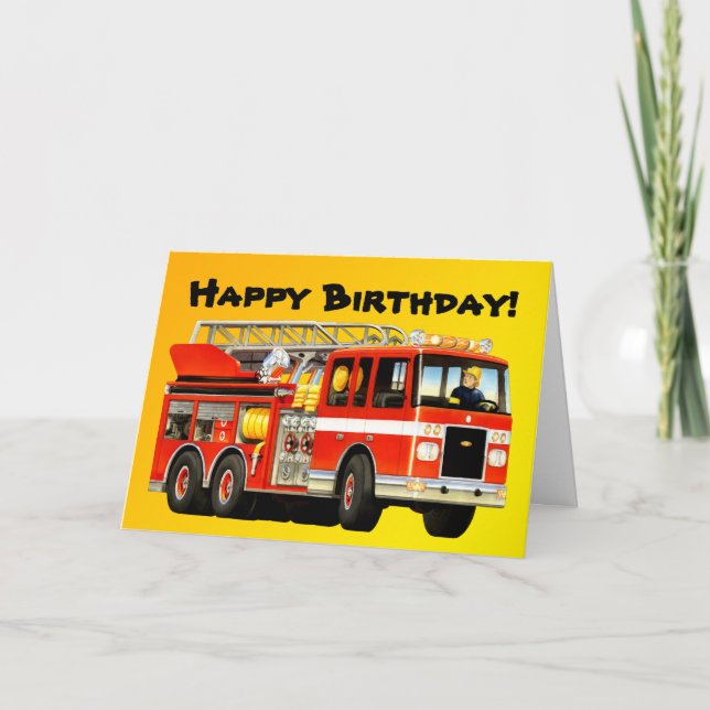 Kid's Fire Truck Custom Happy Birthday Card (Front)