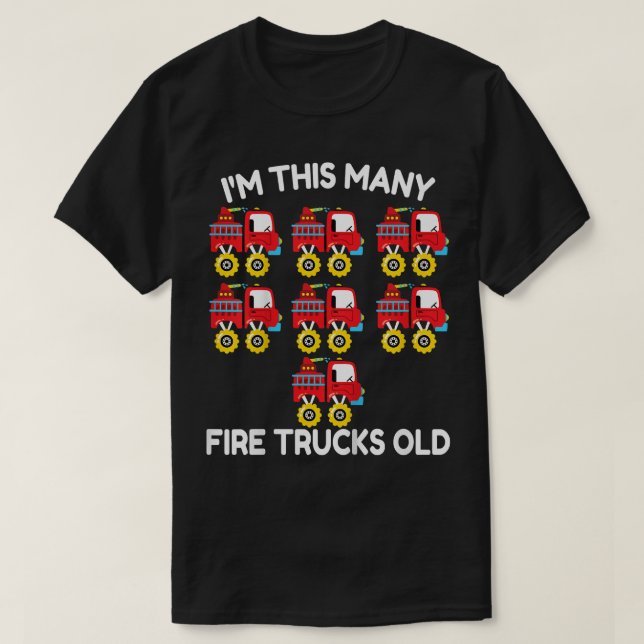 Kids Fire Truck Firefighter Monster Truck 7th Birt T-Shirt (Design Front)