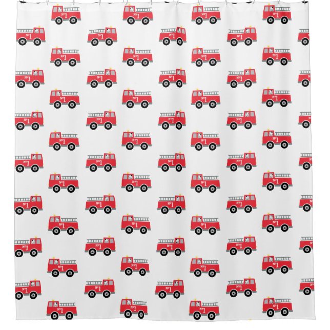 Kids Fire Truck Shower Curtain (Front)