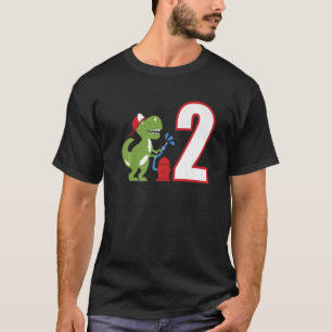 Kids Firefighter 2nd Birthday Dinosaur Fire Truck  T-Shirt