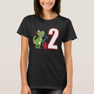 Kids Firefighter 2nd Birthday Dinosaur Fire Truck  T-Shirt
