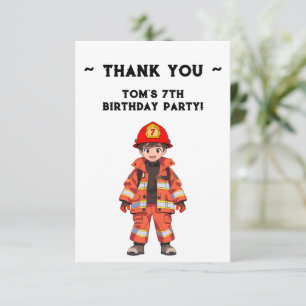 Kids Firefighter Themed Birthday Party  Thank You Card