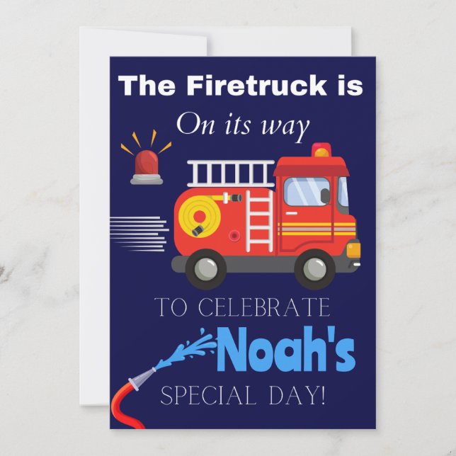 Kids Firetruck + Firefighter Themed Birthday Card  (Front)